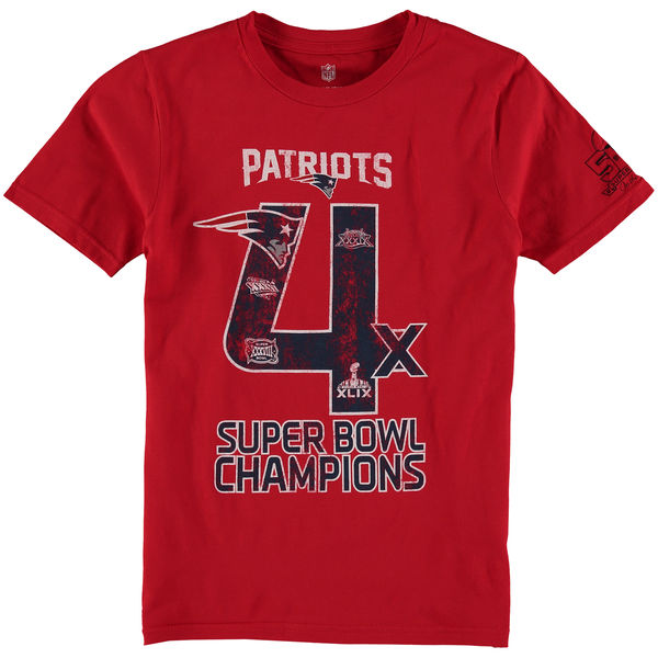 New England Patriots Youth On the Fifty Super Bowl Wins T-Shirt - Red